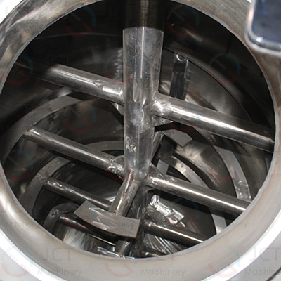 ribbin agitator eliminates flow dead zones in high-viscosity hot melt glue large-scale circulating flow field driven by ribbon agitator in hot melt glue reactor